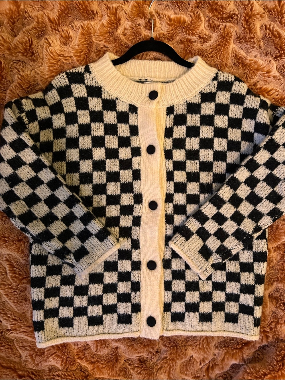 Anthropologie Desert Dreamer Checkerboard Cardigan in Black and Cream